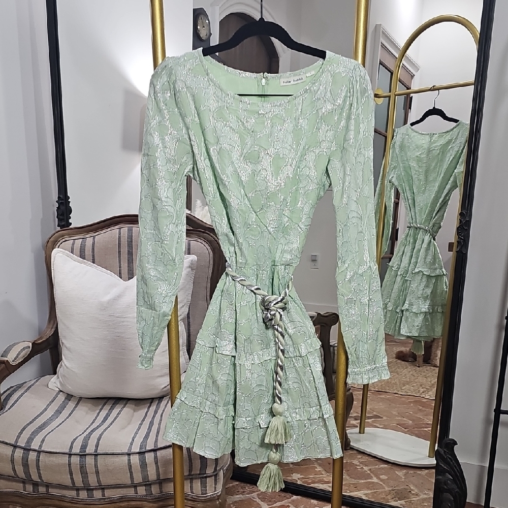 Roller Rabbit Mint Green Patterned Long Sleeve Dr… - image 1